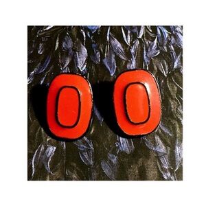 Vintage Red Enameled Stud Earrings w/Raised Piping